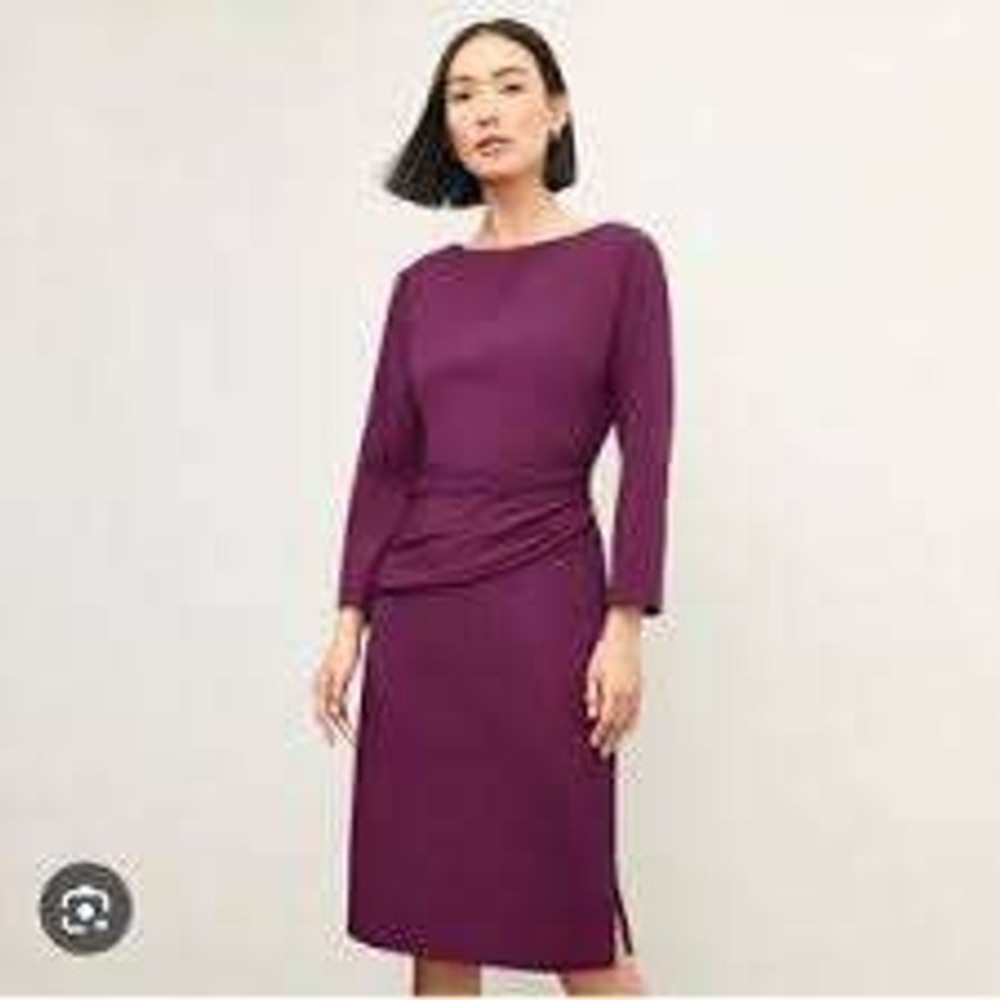 MM LaFleur Etsuko Dress 18 Mulberry Purple Draped V-Neck 3/4 Sleeve Sheath